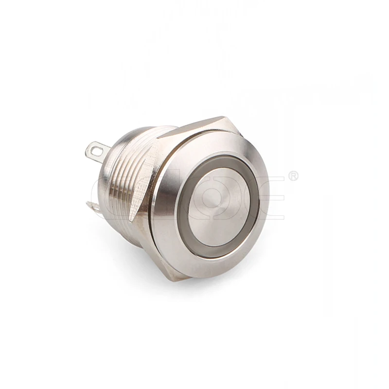 19mm flat head 1no SPST momentary 4 pins ring illuminated waterproof metal push button switch