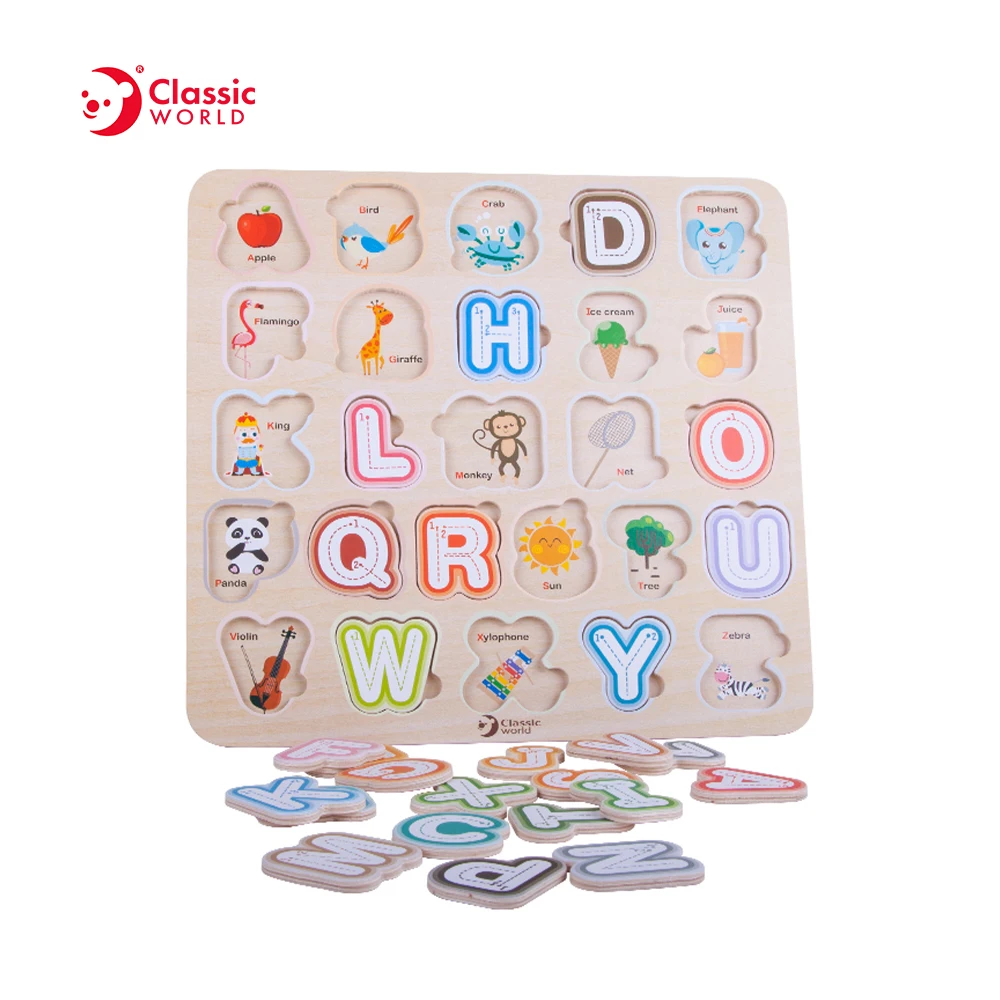 Custom Wooden Educational Toys 26 Pcs Wooden ABC Alphabet Puzzle Board for Toddler