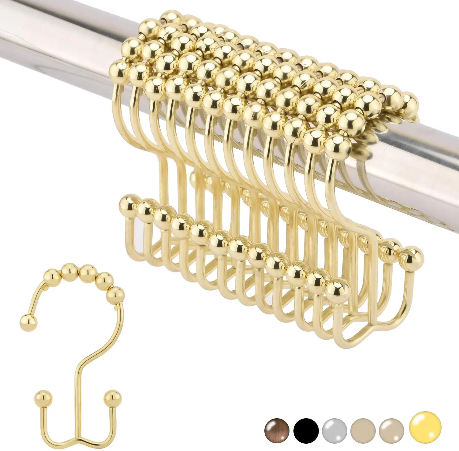 China Wholesale Factory Shower Curtain Hooks No Snagging Polished Nickel Shower Curtain Hooks