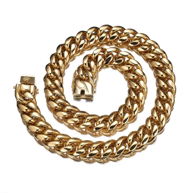 New Gold Plated Stainless Steel 8mm Thickness Cuban Necklace 16-32 Inch
