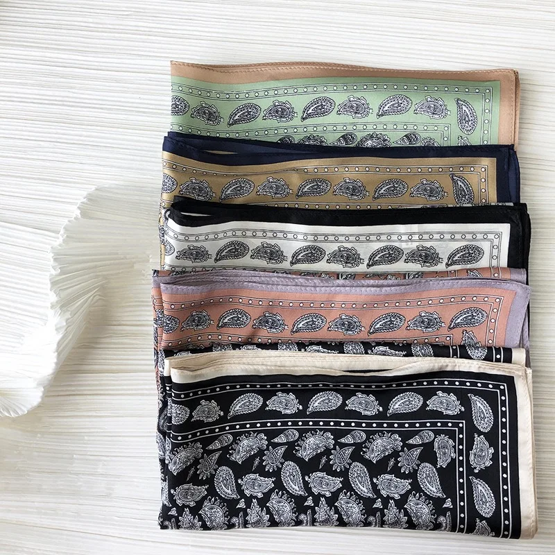 Factory Direct 100% Pure Silk Scarf Designer Paisley Styles For Women Ladies Square Bandanna Silk Scarf Custom Printing