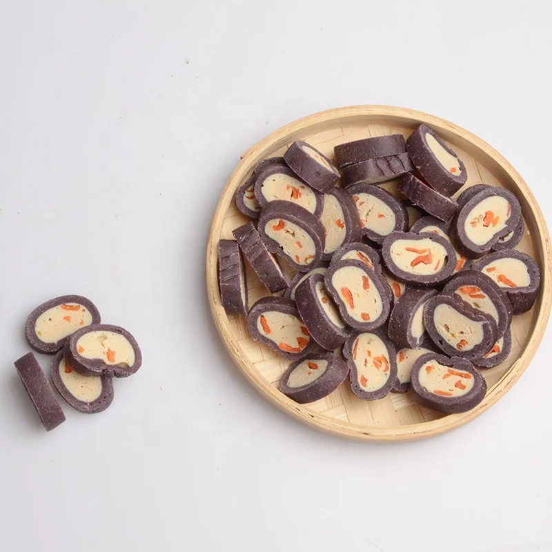 Dog  treat factory direct wholesale price purple potato cod sandwich slices high quality human edible dog treat