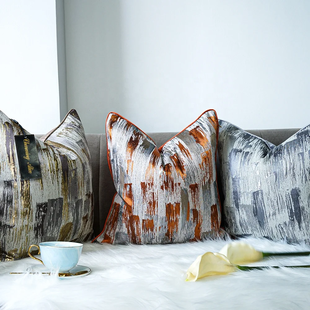 Square Abstract Design Jacquard Cushion Case Luxury Modern Throw Pillow Cover Decorative Pillow for Couch Living Room 20inch