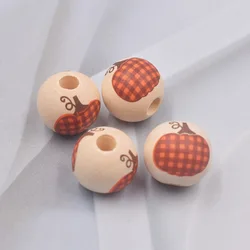 XuQian 16mm Natural Wooden Loose Beads Round Ball Pumpkin Spacer Beads for Halloween Party Crafts