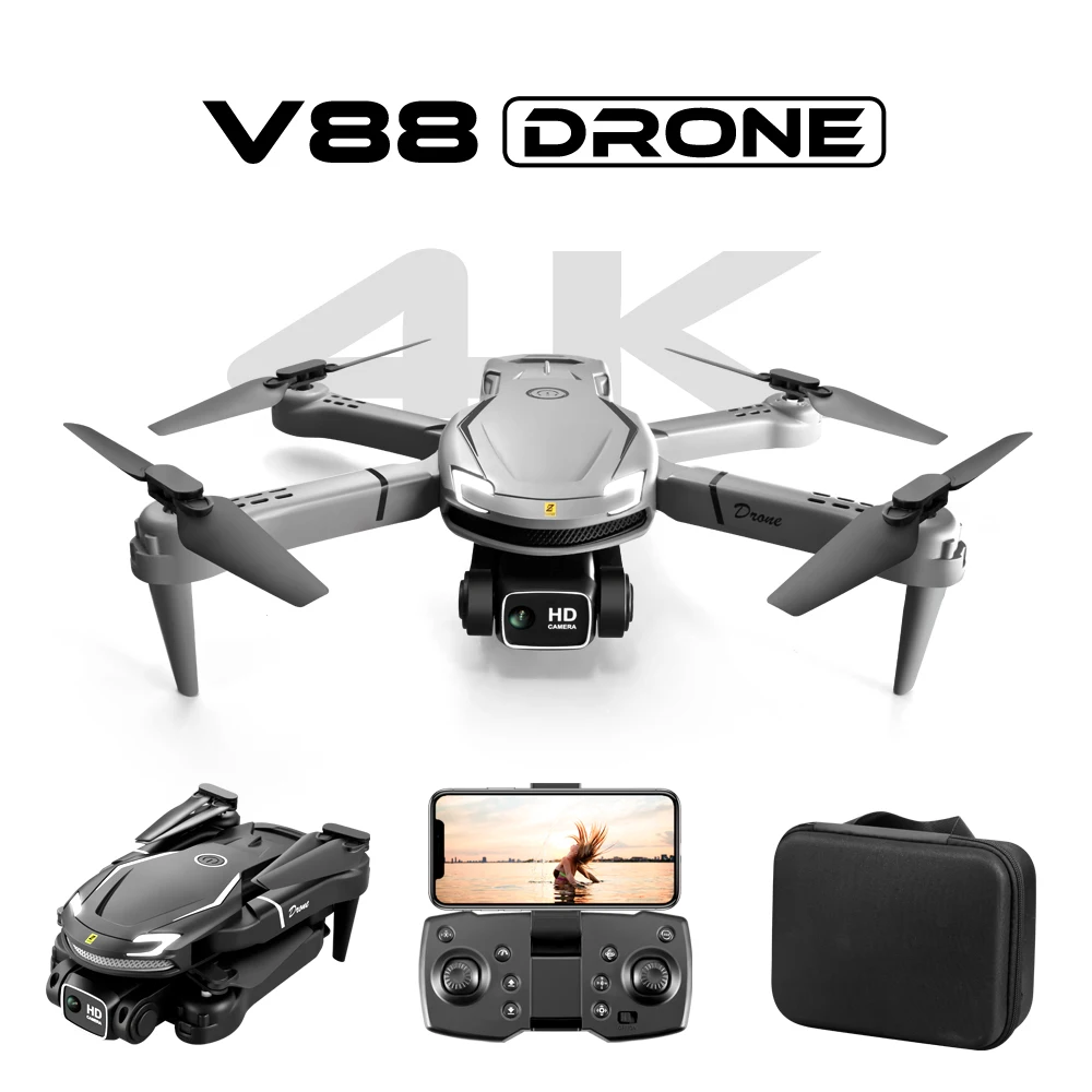 Headless 2.4g Wifi Mode Drones 4k Profesional V-88 Hd Dual Camera Beginner Long Range Rc Foldable Mini Drone
