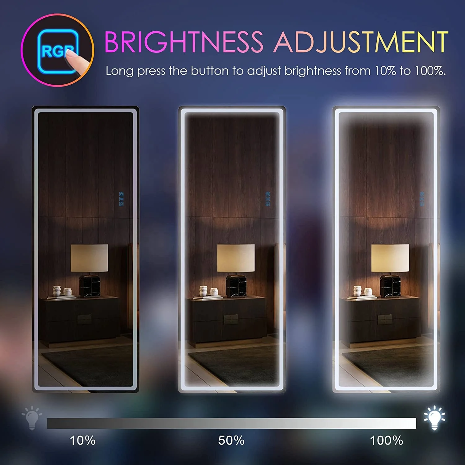 RGB LED Mirror Free Standing Floor Wall Mounted Hanging Full Body Lighted Full Length Mirror with Lights