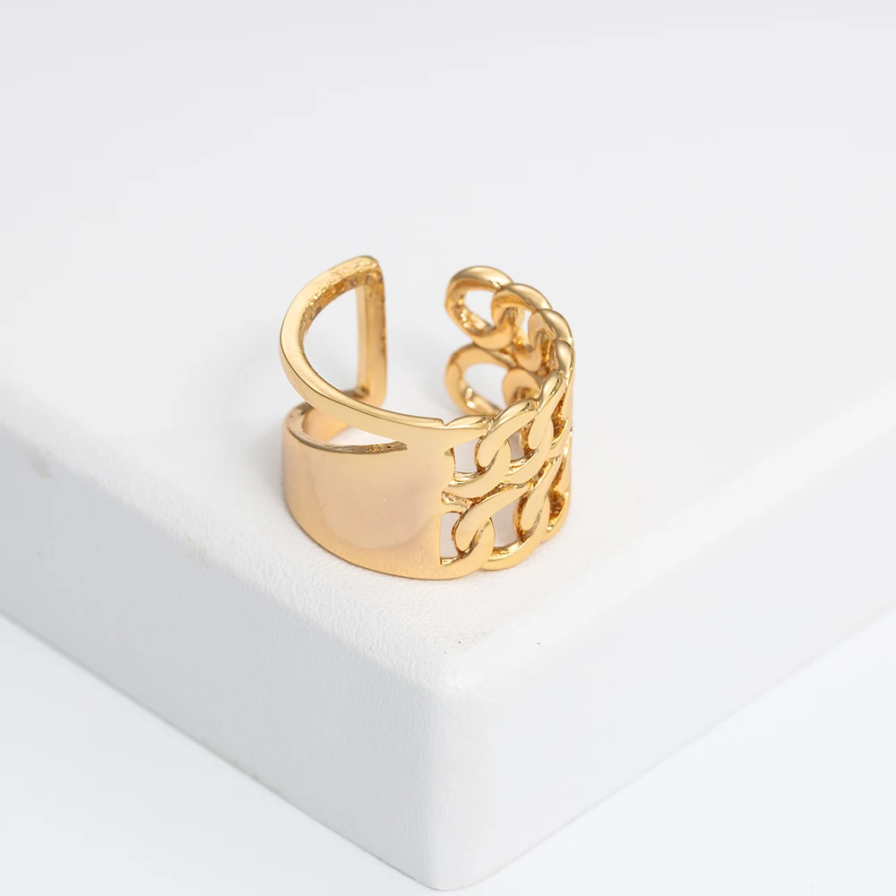 Real Gold Plated 13mm Rings for Men Chain Rings Biker mixed chain for women men open ring