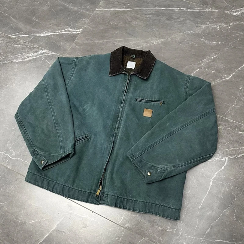 Custom Distress Vintage Duck 100% Cotton Satin Weave Work Wear Fabric Canvas Work Jacket Detroit Worker Workwear Jacket Men