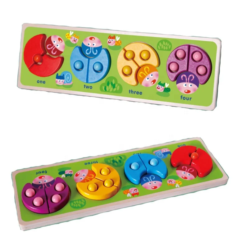 Cute badybird design shape matching board math and English learning wooden toy