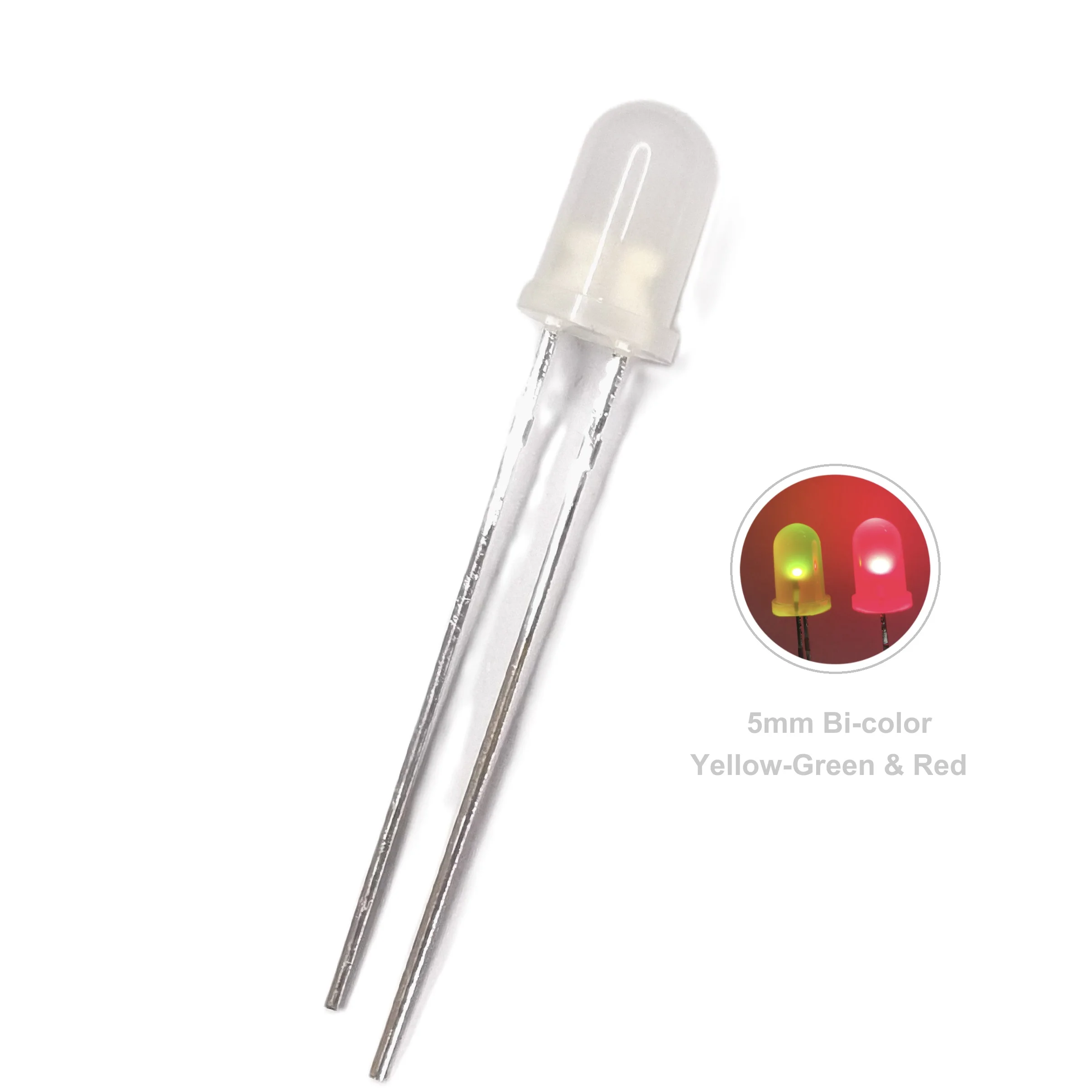 625nm 573nm Bi-color Round Shape White Diffused Lens Diode Led 5mm Through-hole Package Red & Yellow-Green Indicator Lights