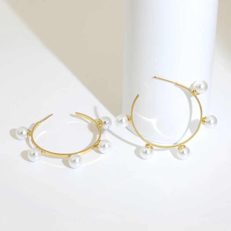 wholesale C shape stud earrings five pearl hoop earrings for girls party fashion jewelry earrings female