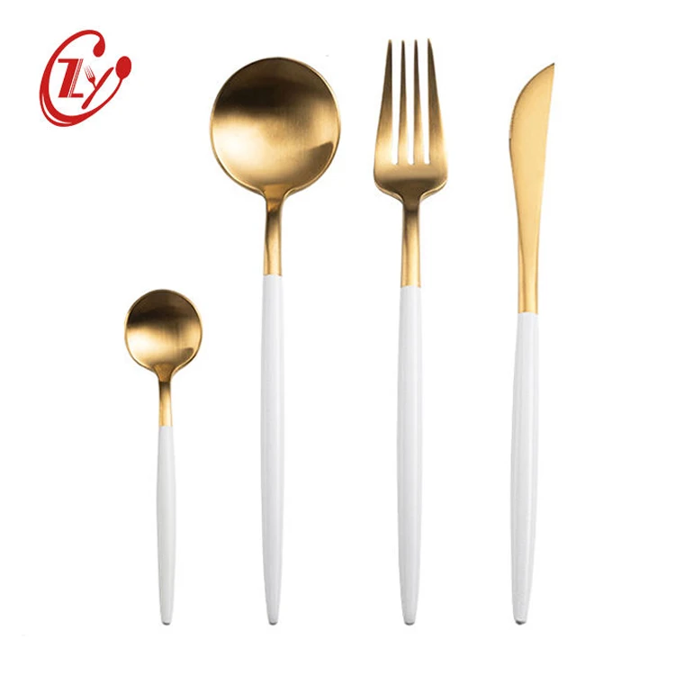 High End Luxury Royal Pointed Tail Heavy Duty Golden Matte Stainless Steel Cutlery Set