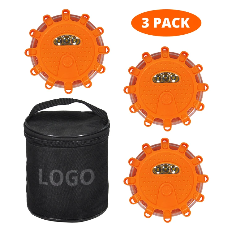 3 Pack Safety Flashing Warning Emergency Strobe Road Waterproof Flares Lights Kit with Magnetic led beacon light in bag