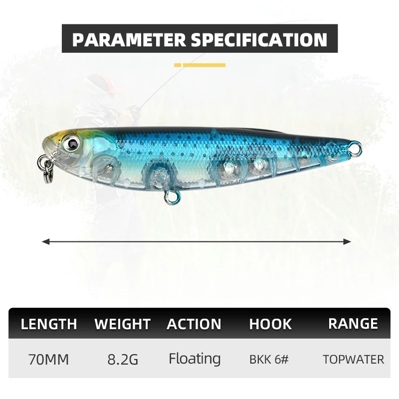 BLUX STRAY DOG 70F Topwater Pencil 70mm8.2g Surface Walker Fishing Lure Walk The Dog Artificial Saltwater Bass Hard Bait Tackle