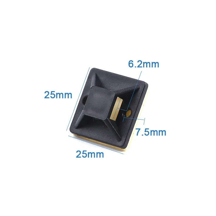 25*25mm Black PE PA66 100PCS 1in Self Adhesive Cable Clamp Zip Tie Holder Nylon Screw Fixing Cable Tie Mount Base