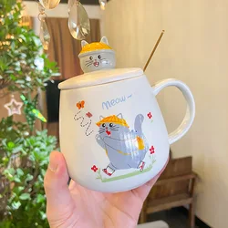 Cartoon creative cute cat ceramic cup with lid spoon office coffee mug male and female student couple cup