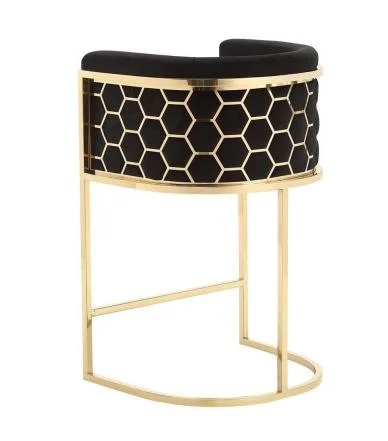 Hot Sale High Quality Modern Industrial Metal Bar Chair Velvet Fabric High Bar Stool Chair With Honeycomb Back