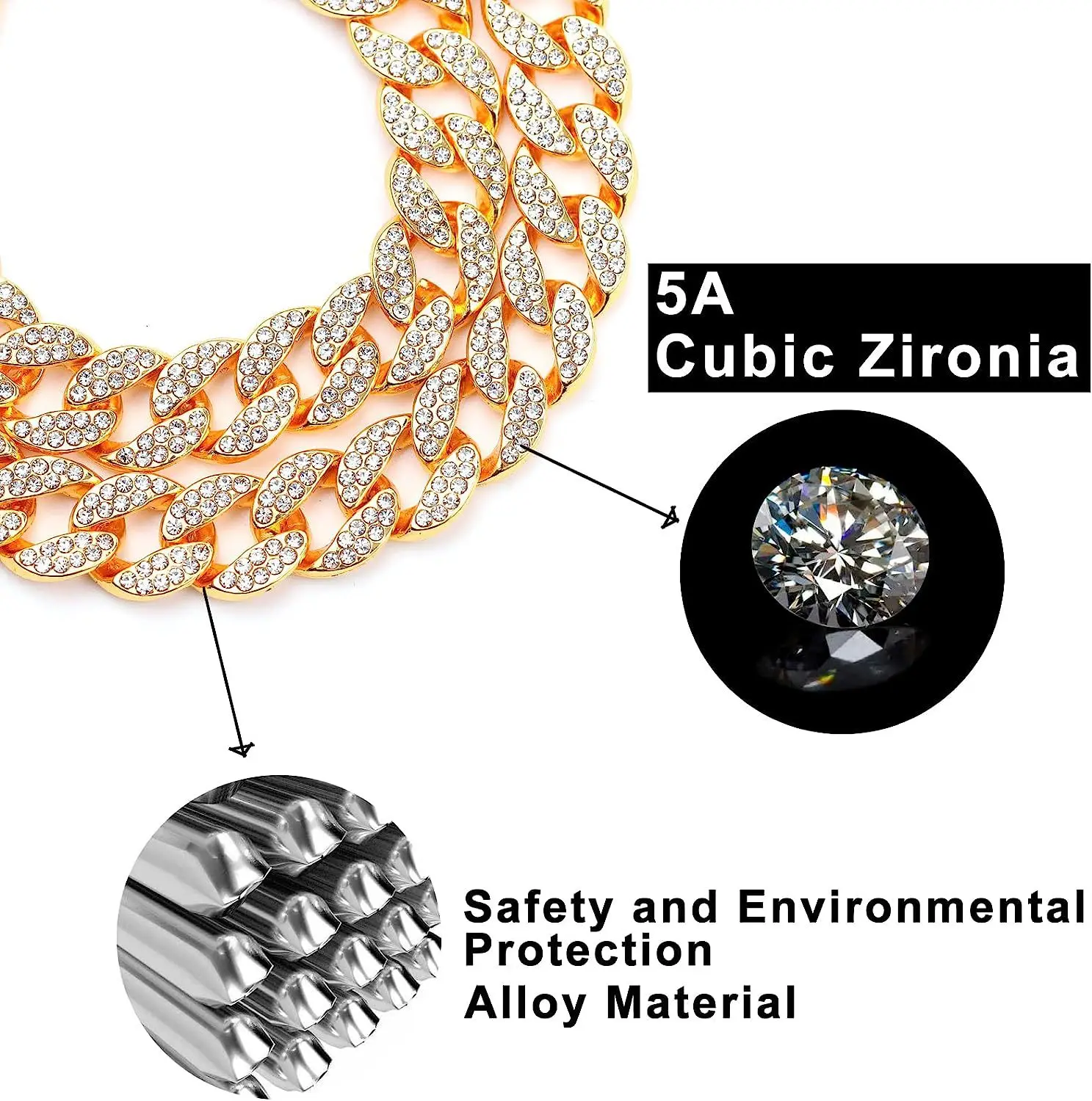 WT  pet gold chain dog collar gold stainless steel metal gold cuban link dog chain dog collar