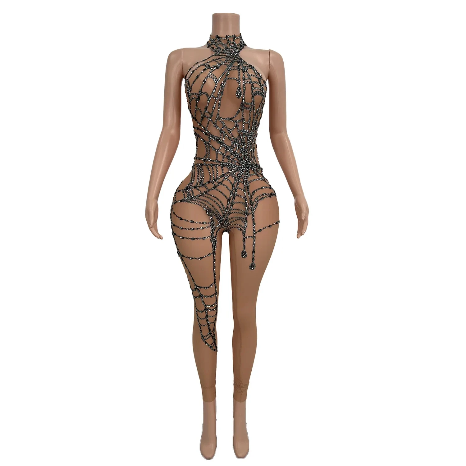 Designer Spider Web Diamond Rompers Female Bodysuit Festival Outfit Live House Gogo Dancer Costumes Women Rhinestone Jumpsuit