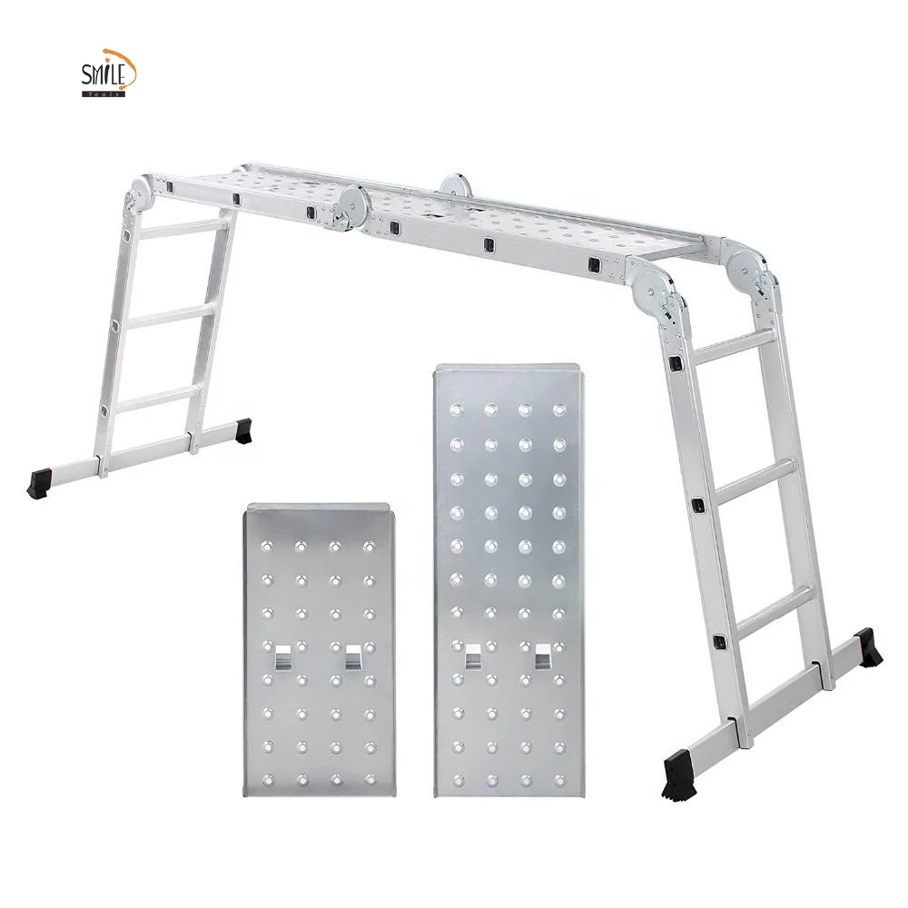 EN131 330LB 15.5FT step platform multi purpose aluminum folding scaffold ladder