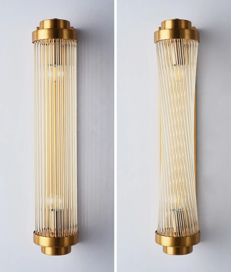 Wholesale Nordic Antique Glass Light Luxury Wall Lamp Crystal Pillars Corridor Lights for Sitting Room Background Wall Lights