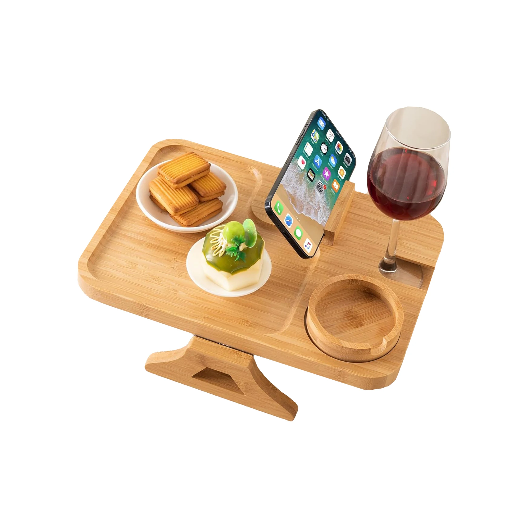 Arm Foldable Couch Tray Cup Holder With 360 Degree Rotating Phone Holder  Clip on Side Sofa Table