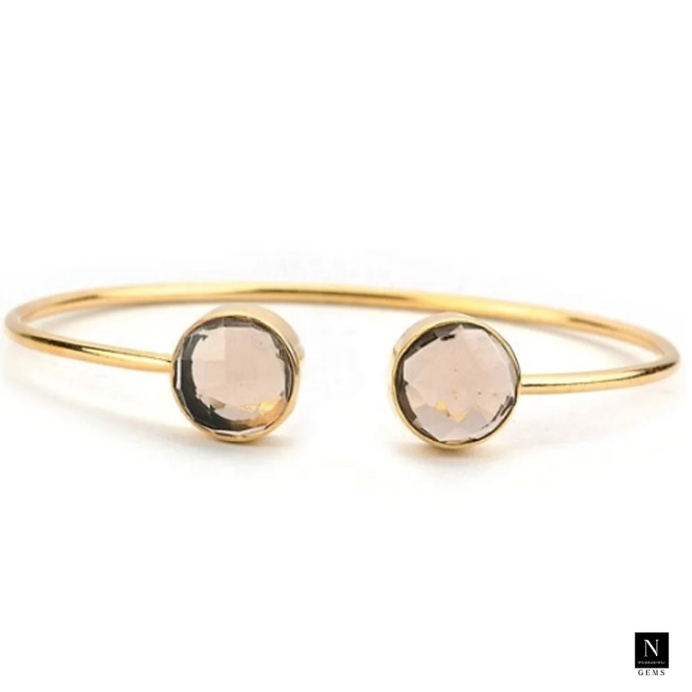 24k Gold Plated Round Peridot Gemstone Adjustable 12 MM Cuff Bangle