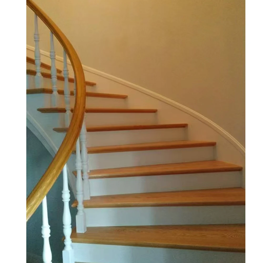 Victorian Style Staircase Top Quality Curved Timber Stairs Design Classical Wrought Iron Handrail