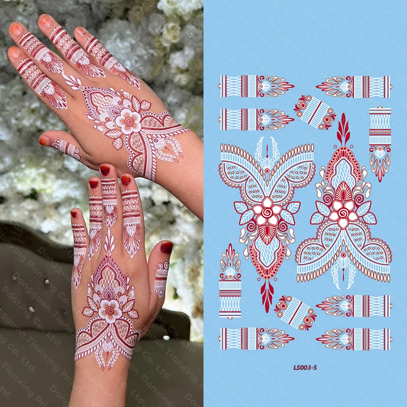 Both Hands Fake Henna Indian Mehndi Design White Sexy Temporary Rose Tattoo Stickers For Women Girls