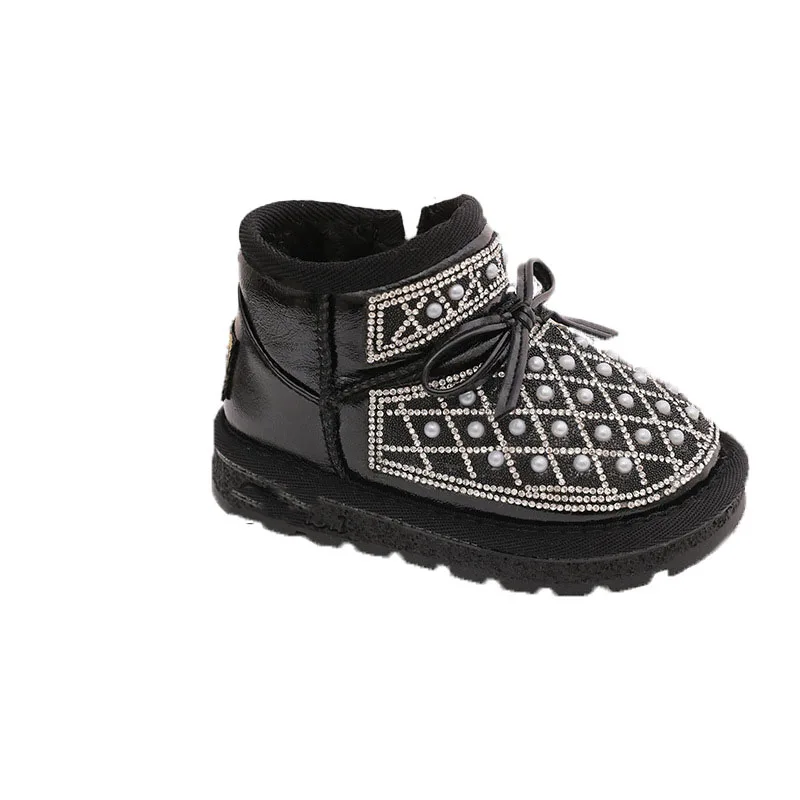 Children Winter Warm Snow Ankle Boots Cute Bow Bling Bling Sequin Pearl Boots
