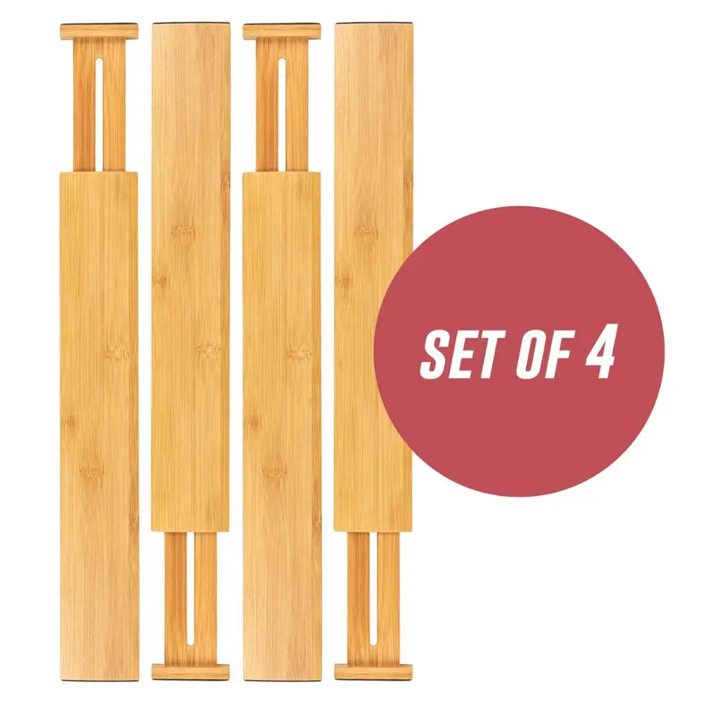 
Bamboo Drawer Organizer Adjustable & Expandable Dividers with Set of 4 
