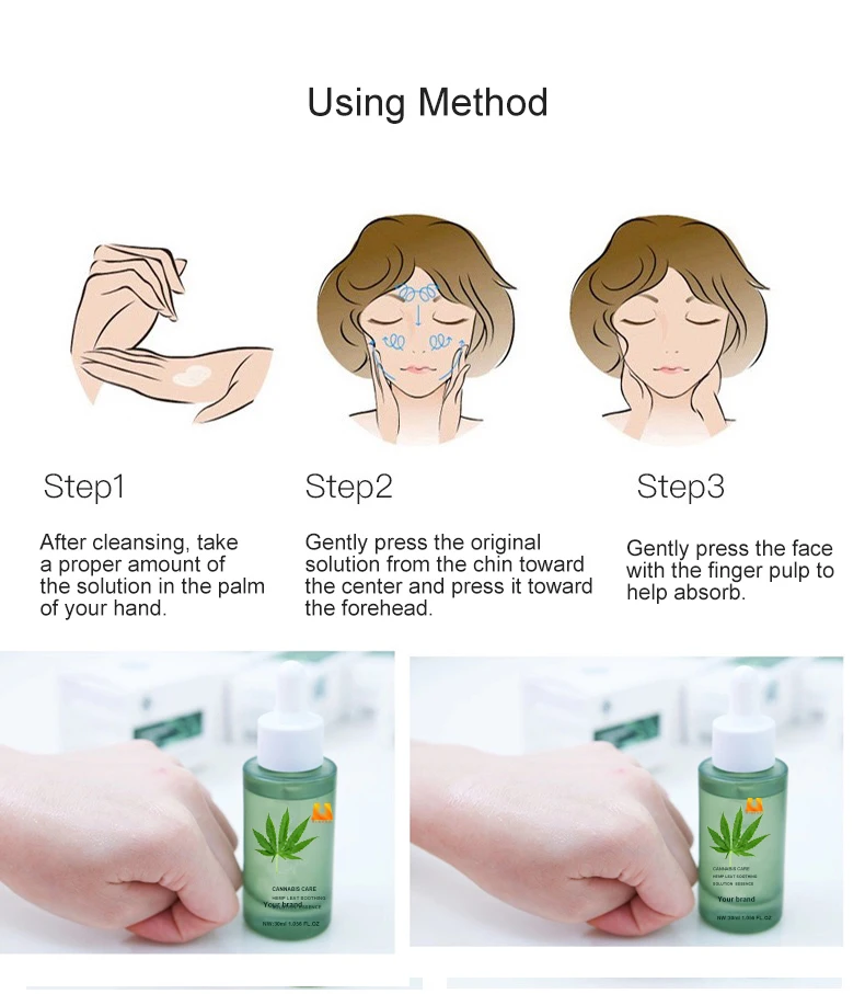 Customizing safety hemp leaf soothing solution acne whitening serum natural product certification