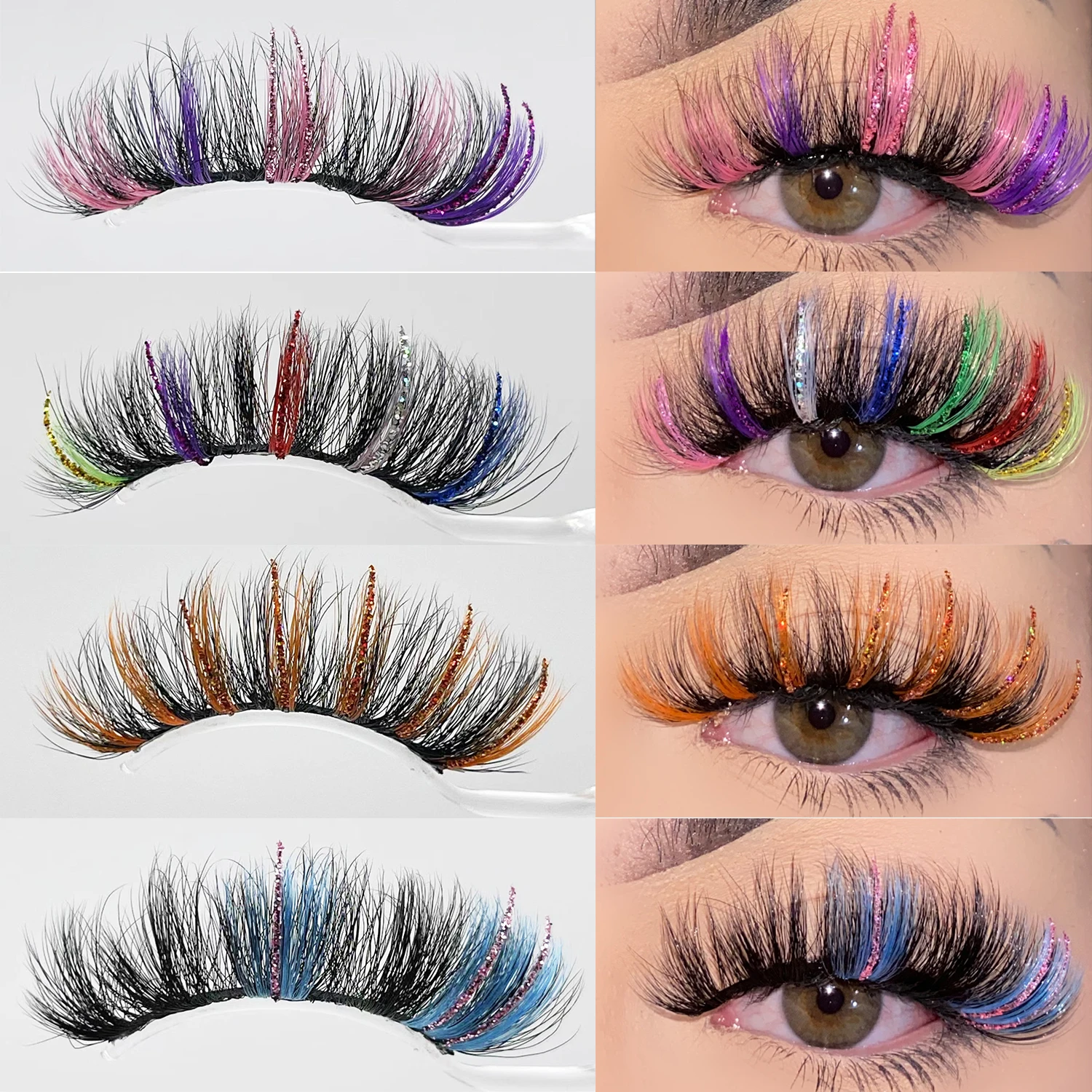 Wholesale Dramatic Design 15 20 25mm Faux Mink Eyelashes with Glitter Fluffy Luxury Colored Mink Lashes