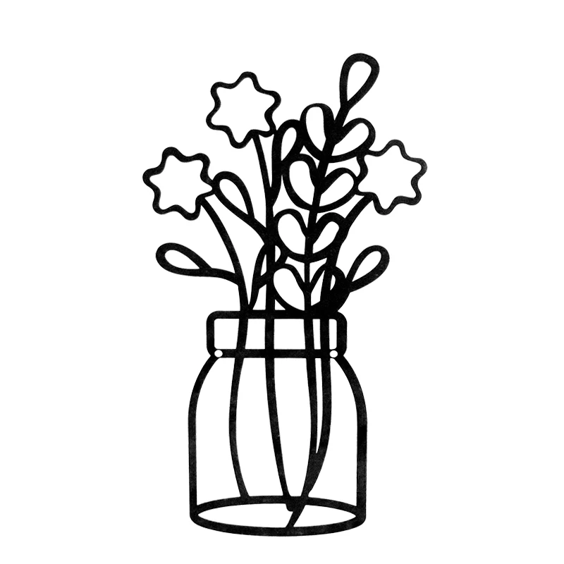 MR Classic Style Metal Black Wire Iron Flower Wall Decor Minimalist Vase Wall Art Floral Wall Sculpture for House Decor