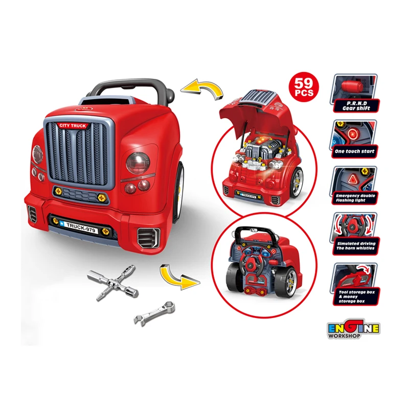 Bemay Toy  Kids Mechanic Repair Set,Big Builder Kit,Take Apart Motor Vehicle Pretend Play Car Service Station,Engine Work Shop