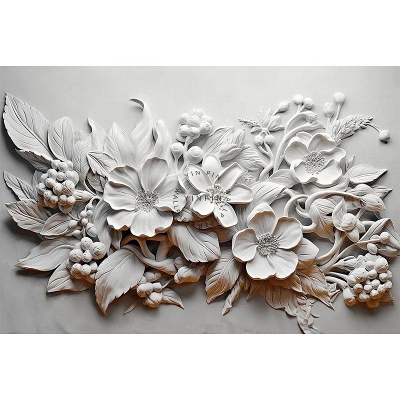 3D floral gypsum sculpture relief wall paper 3d for living room