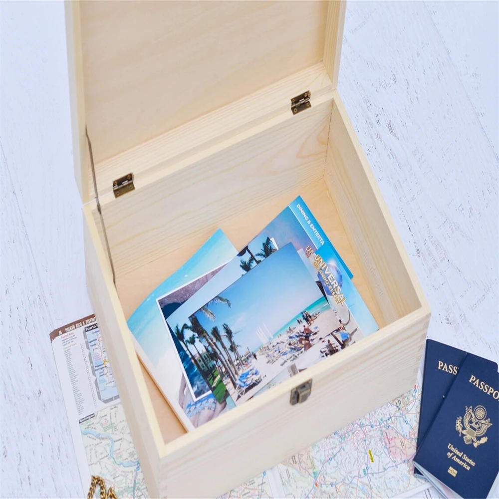 Wholesale Custom Hinges Keepsake Wooden Personalized Unfinished Handmade Pine Memory Storage Engraved Gift Box
