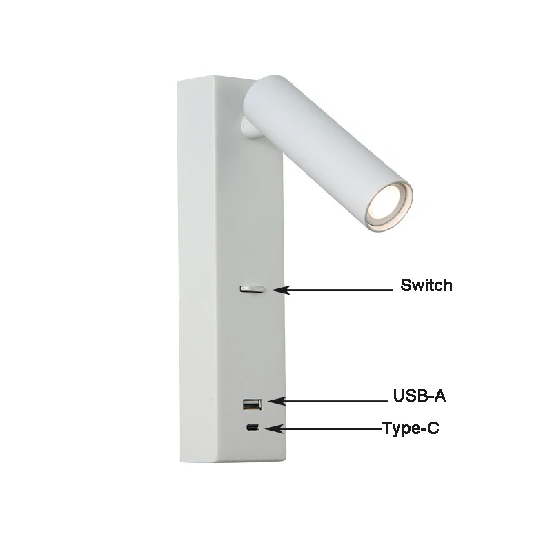 Adjustable reading Wall mounted lighting USB Type-C headboard wall lights hotel villa bedroom Bedside Wall Lamp Sconce
