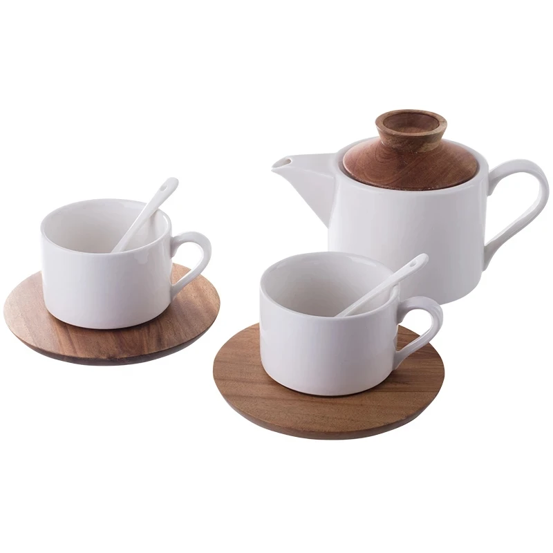 
 Набор керамических чашек для кофе и воды с деревянным покрытием, теплоизоляция, небольшая емкость, кофейник, чайник, кружка для кафе, набор из трех предметов  