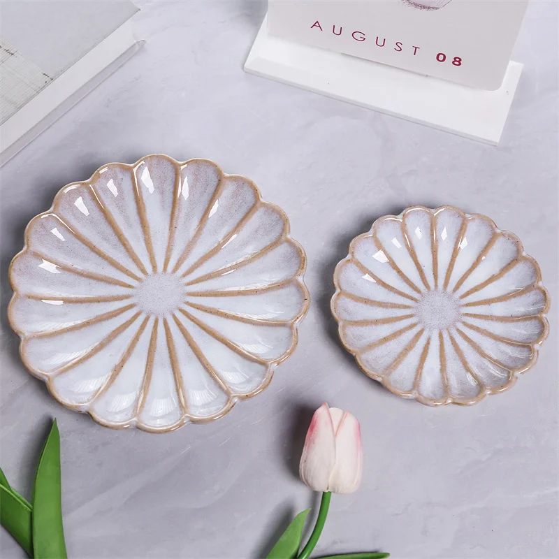 Lotus Leaf Shape Snack Seasoning Dish Sushi Sauce Flower-shaped Plate Ceramic Tableware