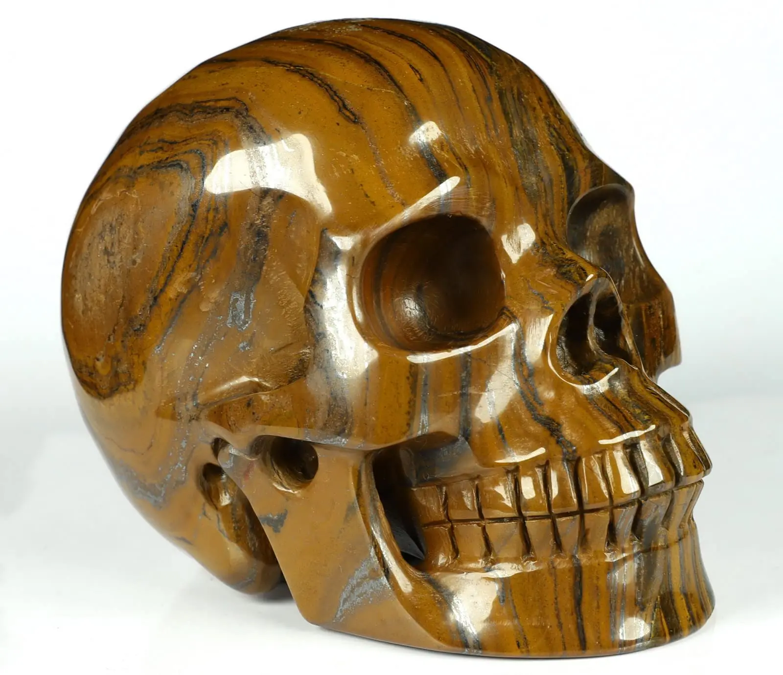 Huge 5.0 Inches  Tiger Iron Eye Hand Carved Crystal Skulls, Super Realistic Crystal Healing Stones ,Reiki Healing Stone Statue