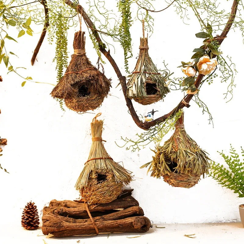 Handcrafted Parrot bird toys Natural wheat Sola Wood Flowers through grass flower chew play supplies Birds Shreddable toy