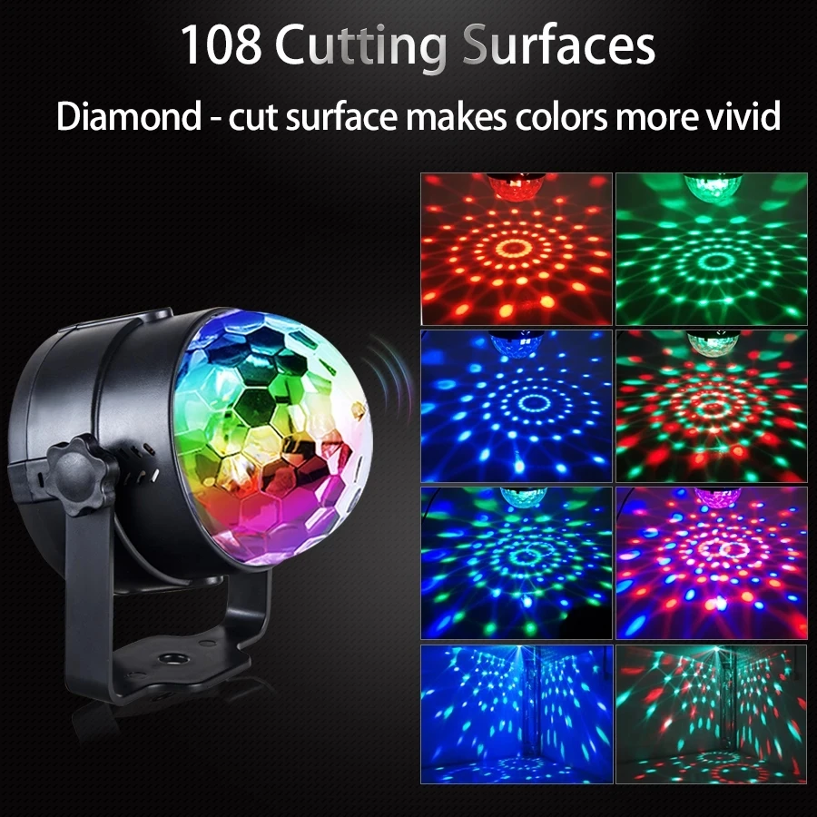 RGB Disco Ball Party Lights DJ Disco Light LED Projector Strobe Lamp Birthday Party Car Club Bar Karaoke Xmas Sound Activated