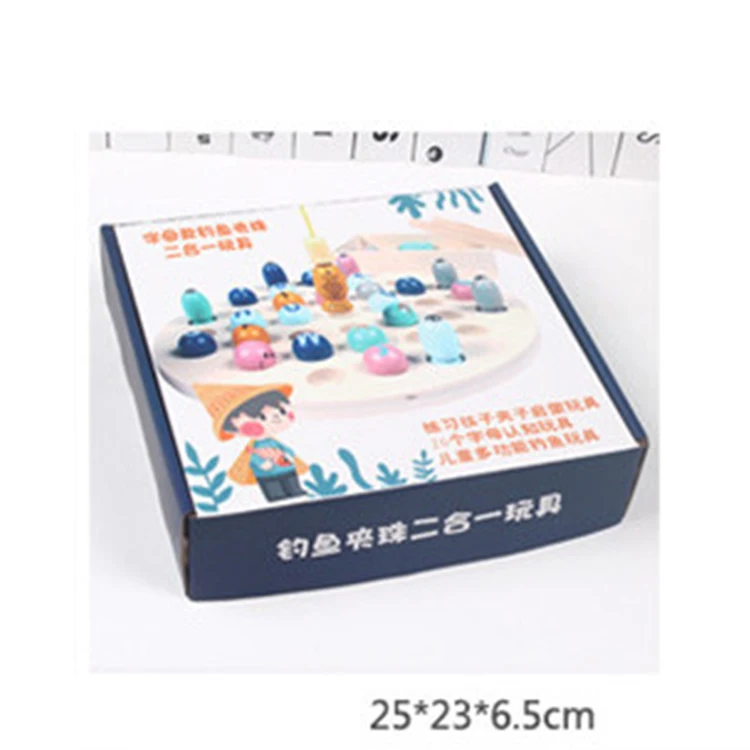 Montessori Amazon Hot Selling Learning Alphabet clip beads fishing game Baby Cognition Match Brain Toys