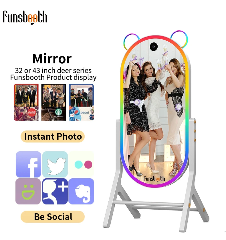RGB Dimmable 3200 6500K LED Light Social Booth Roamer Magic Mirror Selfie Booth for Ipad Photo Booth With Photobooth