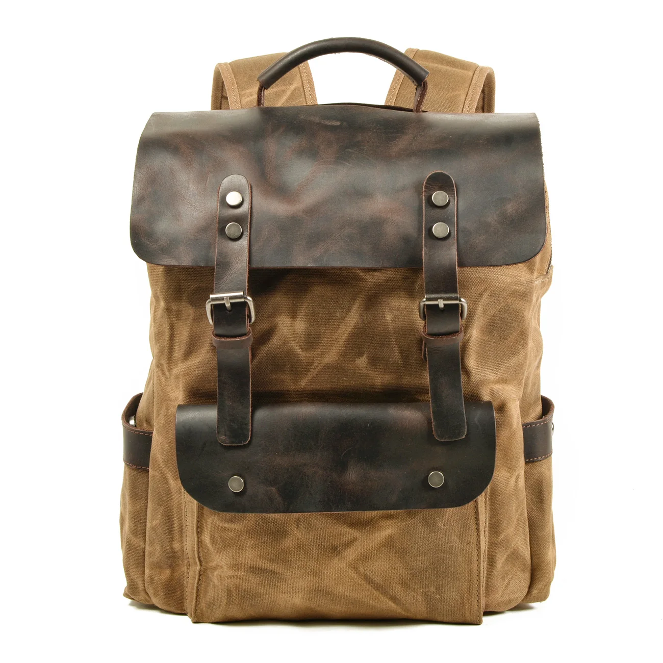 high quality backpack,hot sale custom back pack,wax canvas Stitching leather backpack bag