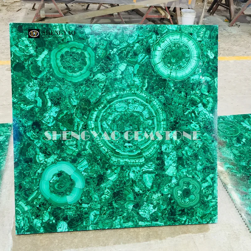 Luxury Design Flower Pattern Big Slabs Semi Precious Stone Panels Green Malachite Slab And Tiles
