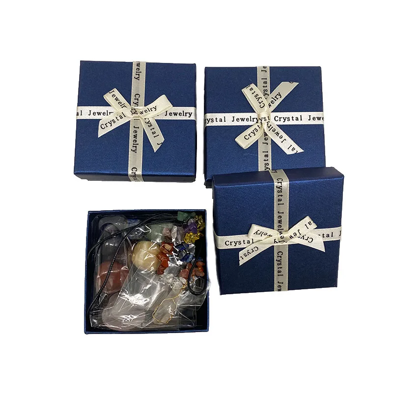 Gift Box Natural Crystal Jade  7 Chakra Stones Combination Set Rose Quartz Crystal Love Hexagonal prism Pendant