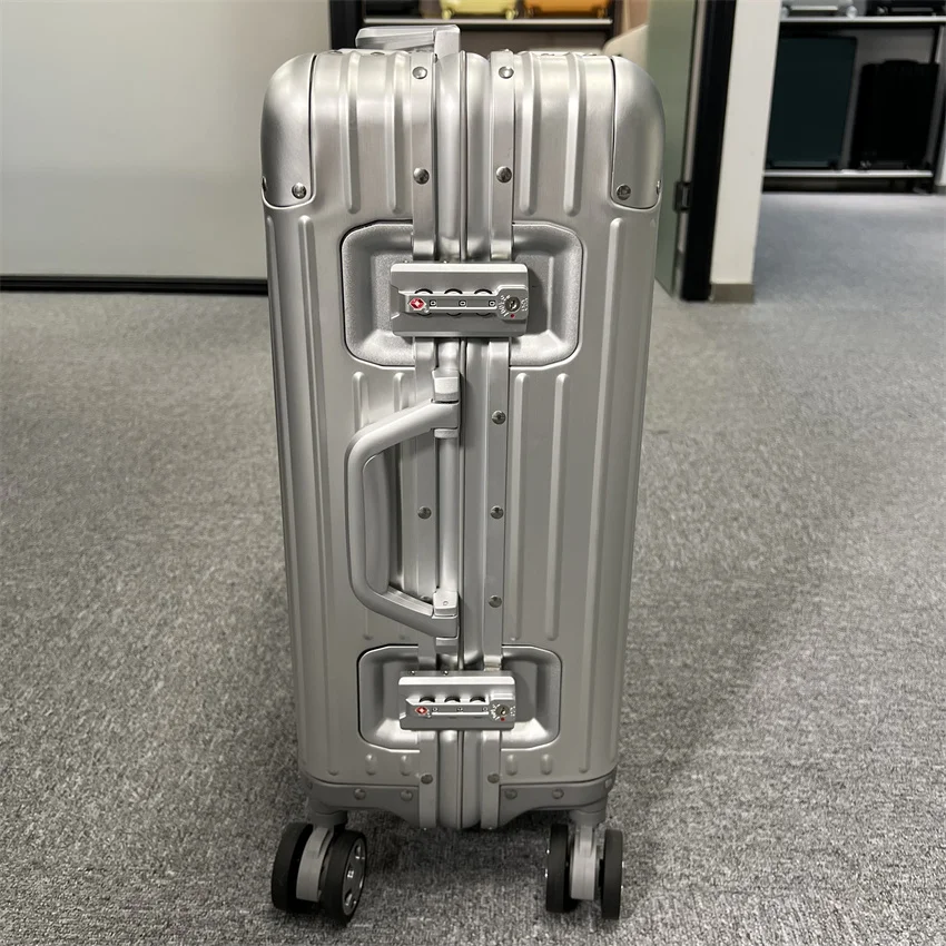 Original Pure aluminium luggage metallic trolley bags trolley travelling 20inch cabin suitcase carry on luggage case