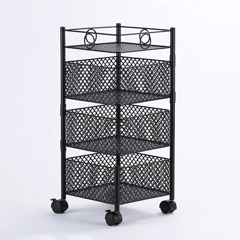 Household  Multilayer Floor Square Rotating Rack Kitchen 4-tier Vegetable Organizer Trolley For Home